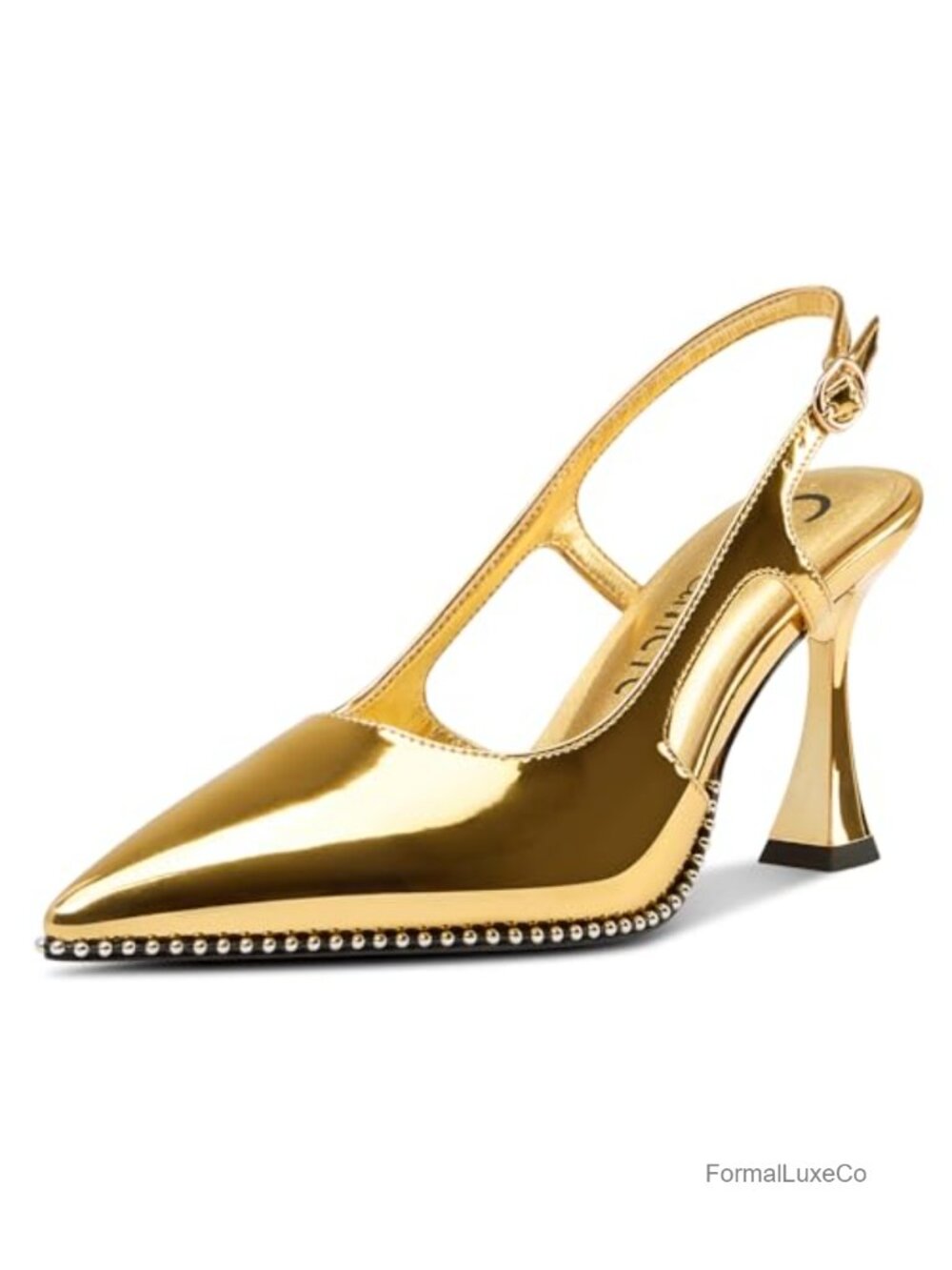 Castamere Slingback Chunky Heels Pointed Toe Beaded Dressy Pumps Party 3.5 Inch